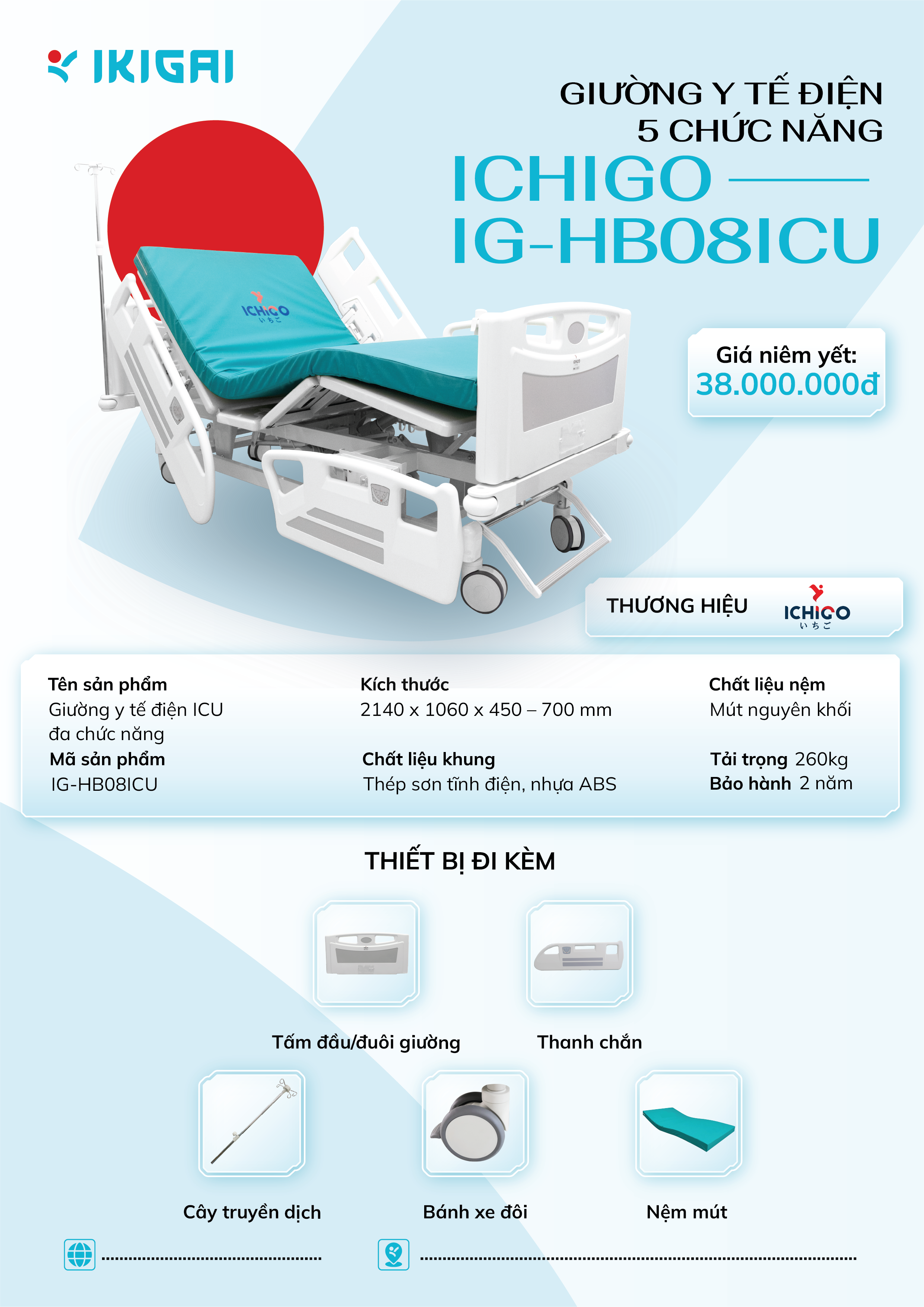 Giường Y Tế Điện Đa Chức Năng ICU ICHIGO IG-HB08ICU
