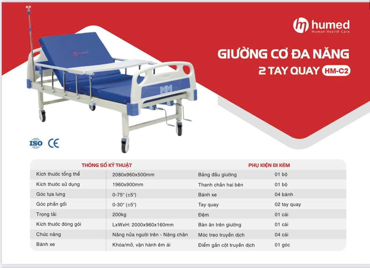 Giường Bệnh Nhân 2 Tay Quay Humed HM-C2