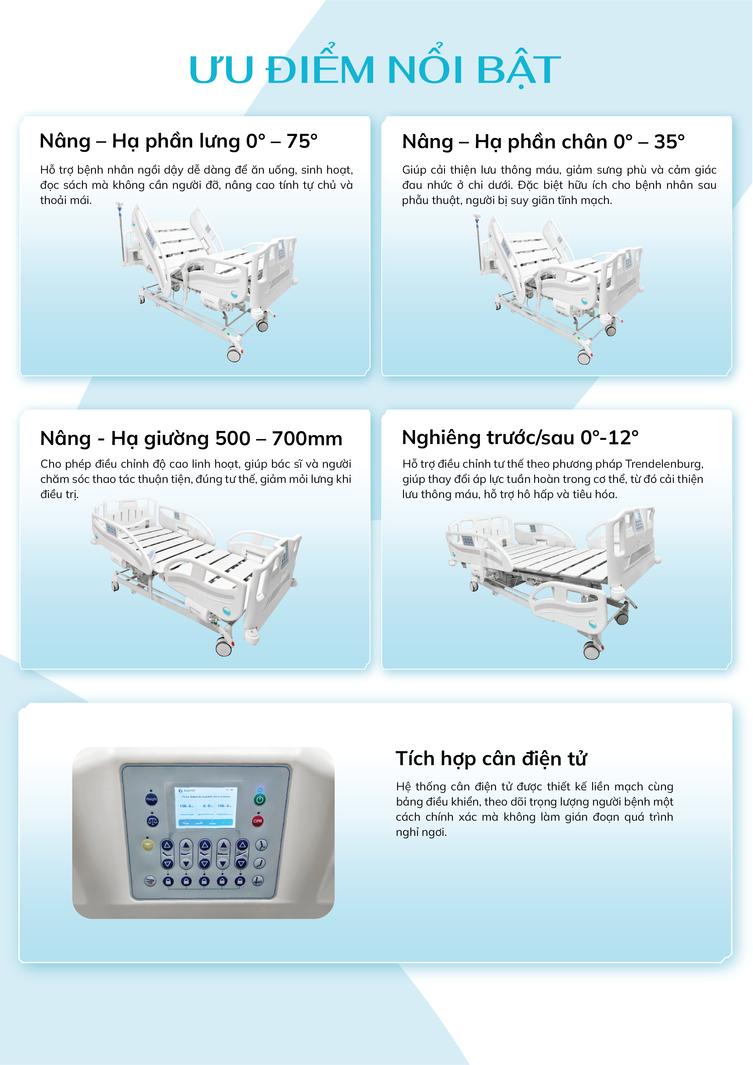 Giường ICU ICHIGO IG-HB09ICU 5 Chức Năng Tích Hợp Cân Điện Tử - Ảnh 9