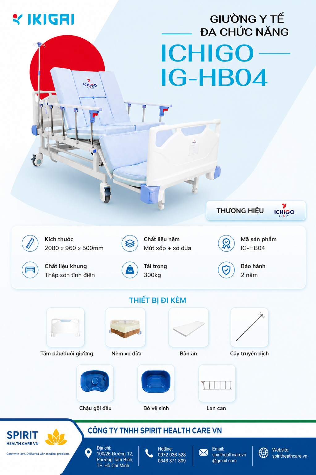 Giường Y Tế Đa Chức Năng Ichigo IG-HB04 Chính Hãng – Spirit Health Care VN