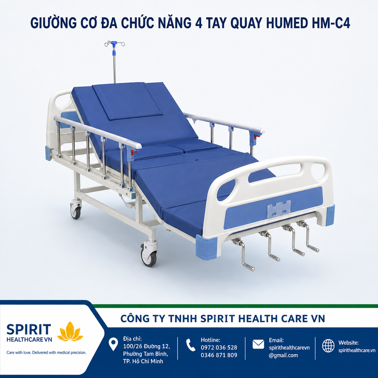 Giường Bệnh Nhân 4 Tay Quay Đa Năng Humed HM-C4 Chính Hãng