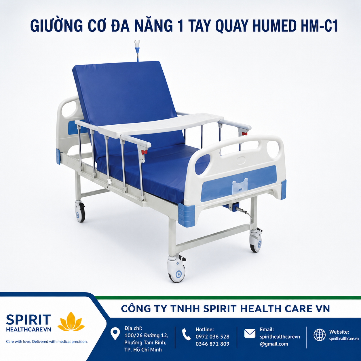 Giường bệnh 1 tay quay Humed HM-C1 chính hãng