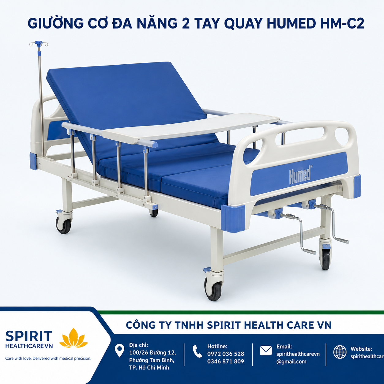 Giường Bệnh 2 Tay Quay Humed HM-C2 Chính Hãng | Nâng Lưng & Nâng Chân