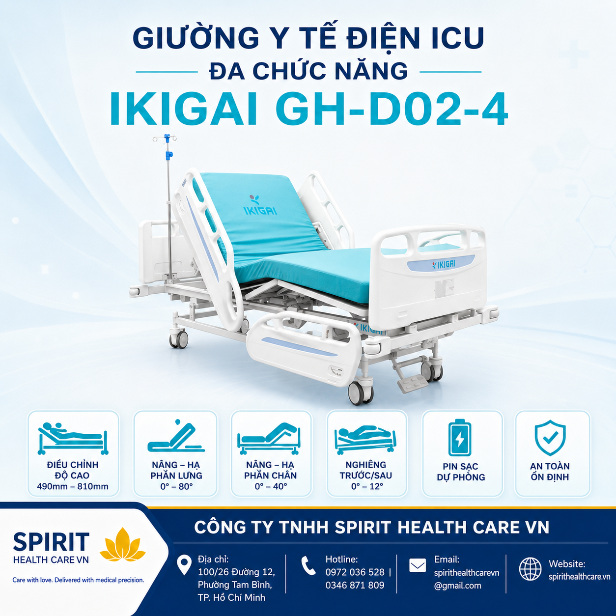 Giường y tế điện ICU đa chức năng Ikigai GH-D02-4