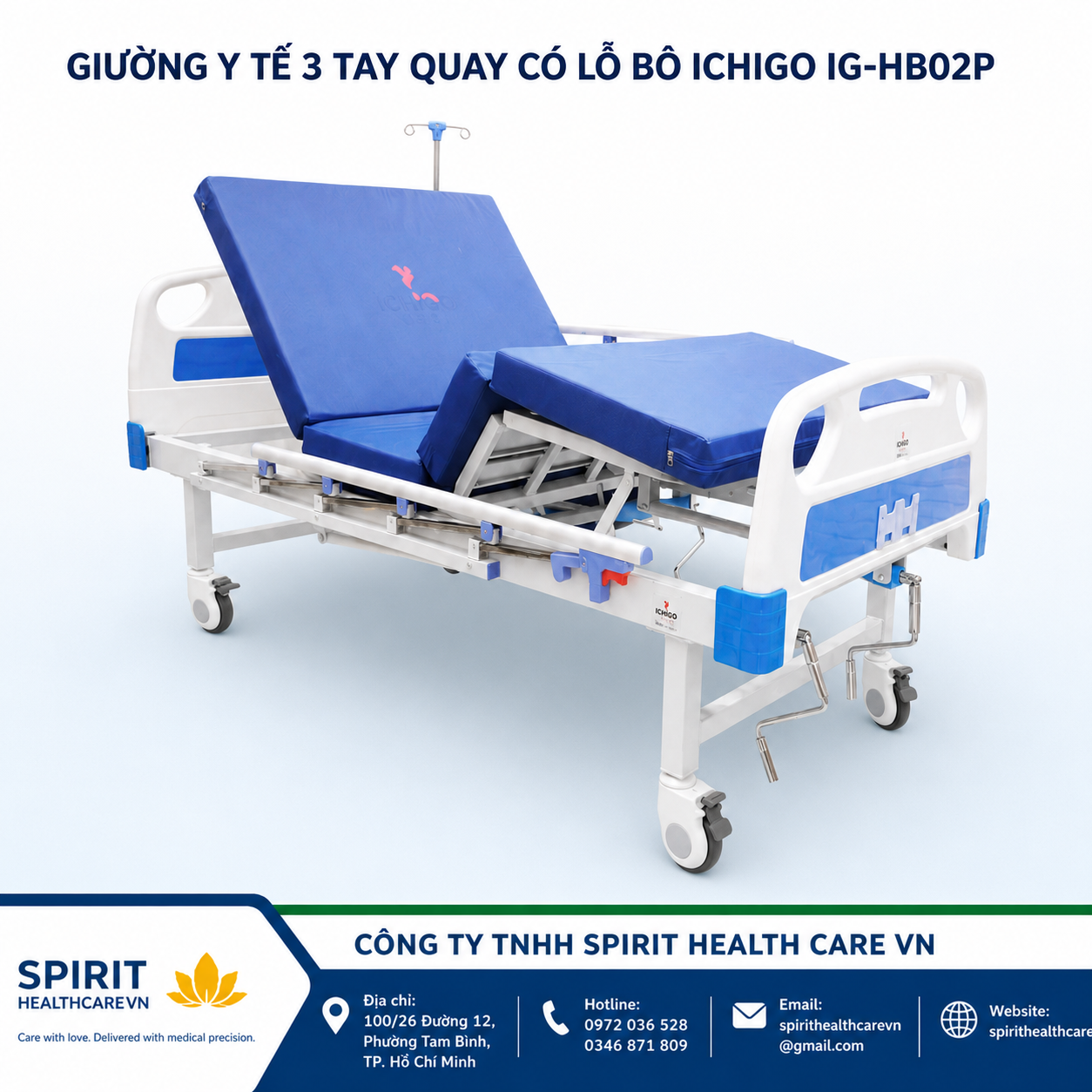 Giường Bệnh Nhân 3 Tay Quay Có Bô Vệ Sinh ICHIGO IG-HB02P