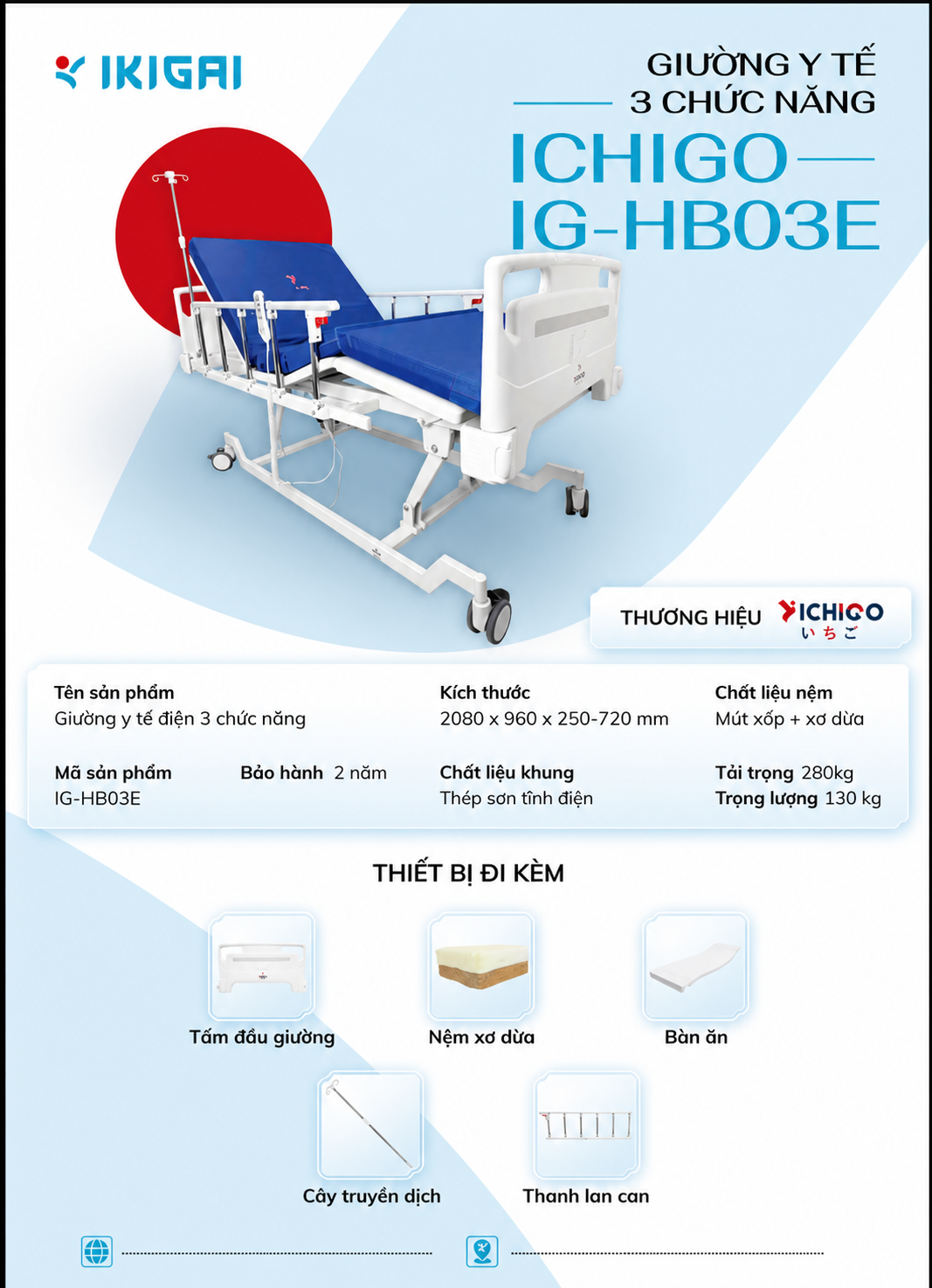 Giường y tế điện 3 chức năng Ichigo IG-HB03E