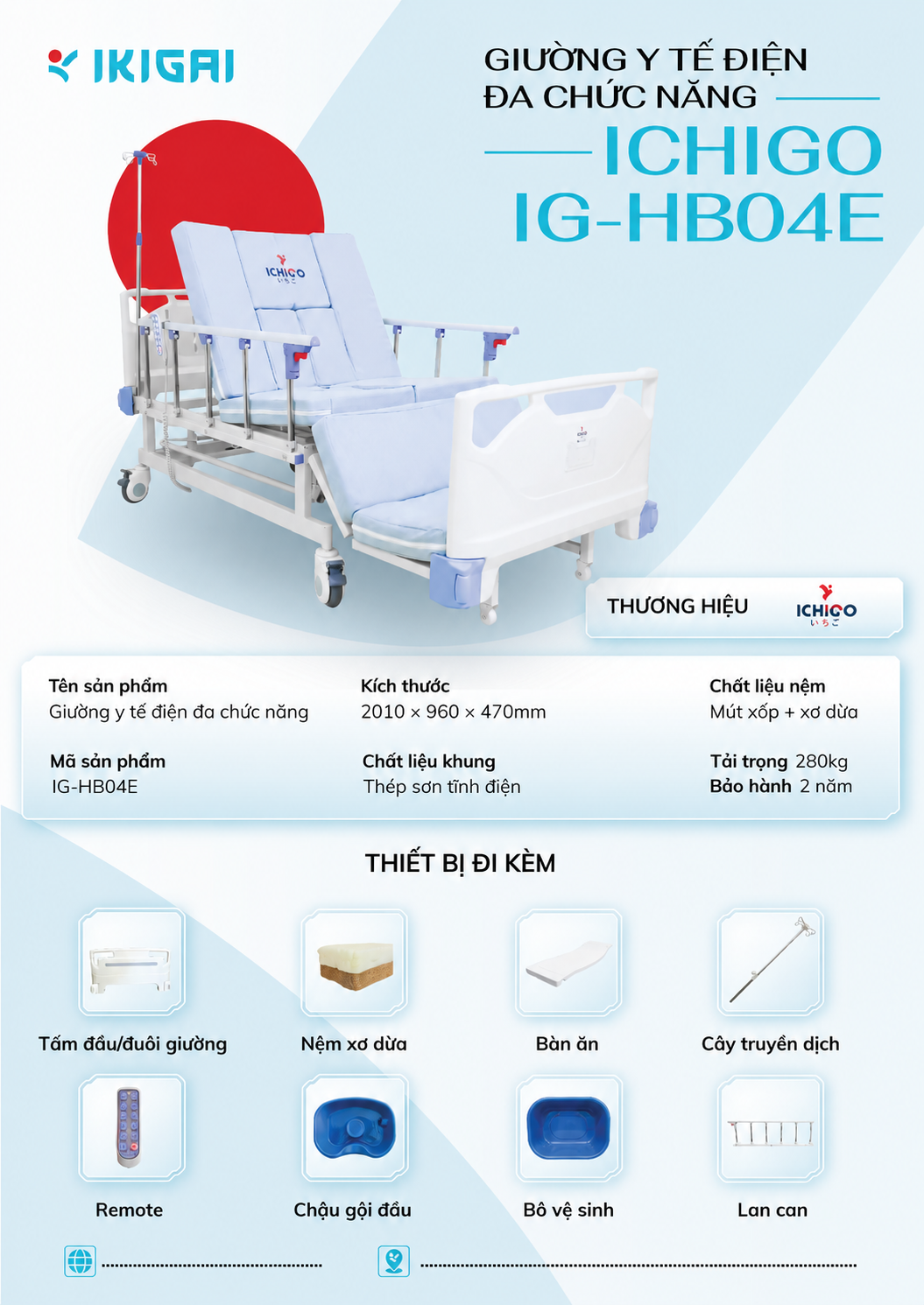 Giường Y Tế Điện Đa Chức Năng Ichigo IG-HB04E Chính Hãng