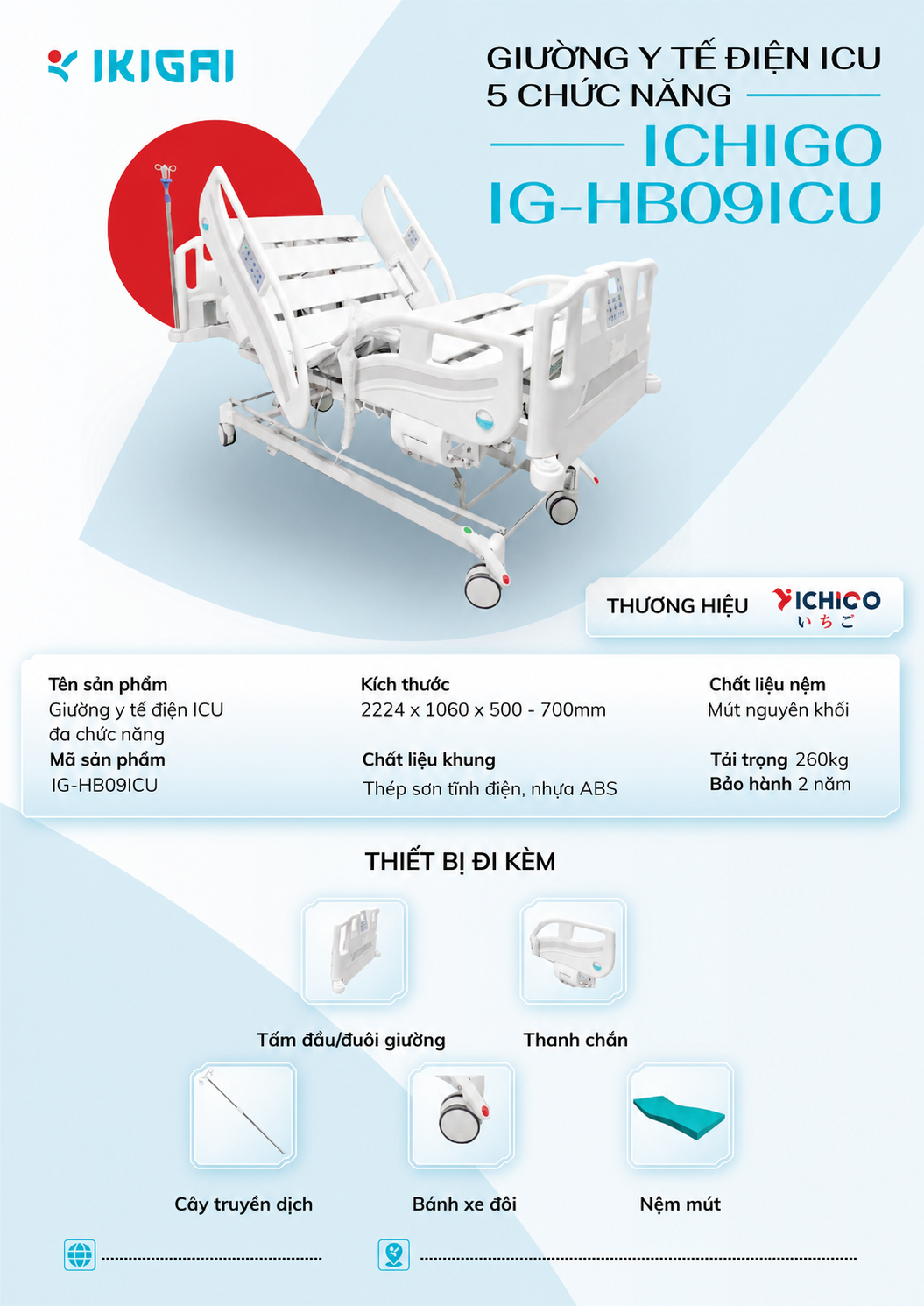 Giường Y Tế Điện ICU 5 Chức Năng Ichigo IG-HB09ICU Tích Hợp Cân Điện Tử