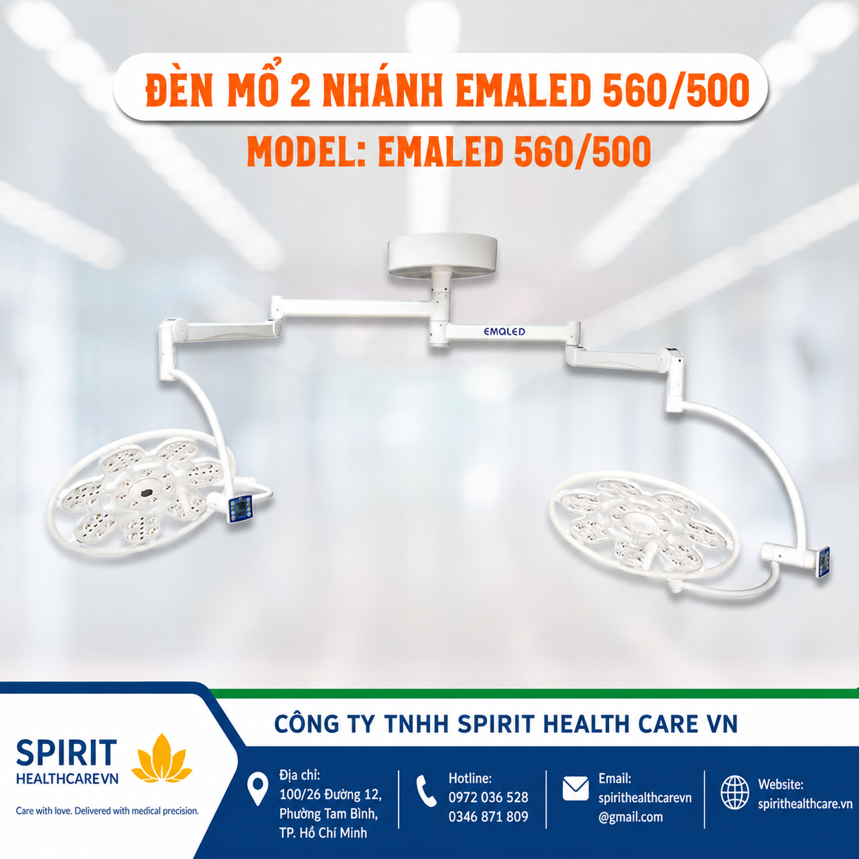 Đèn Mổ Treo Trần Hai Nhánh EMALED 560/500 Đức
