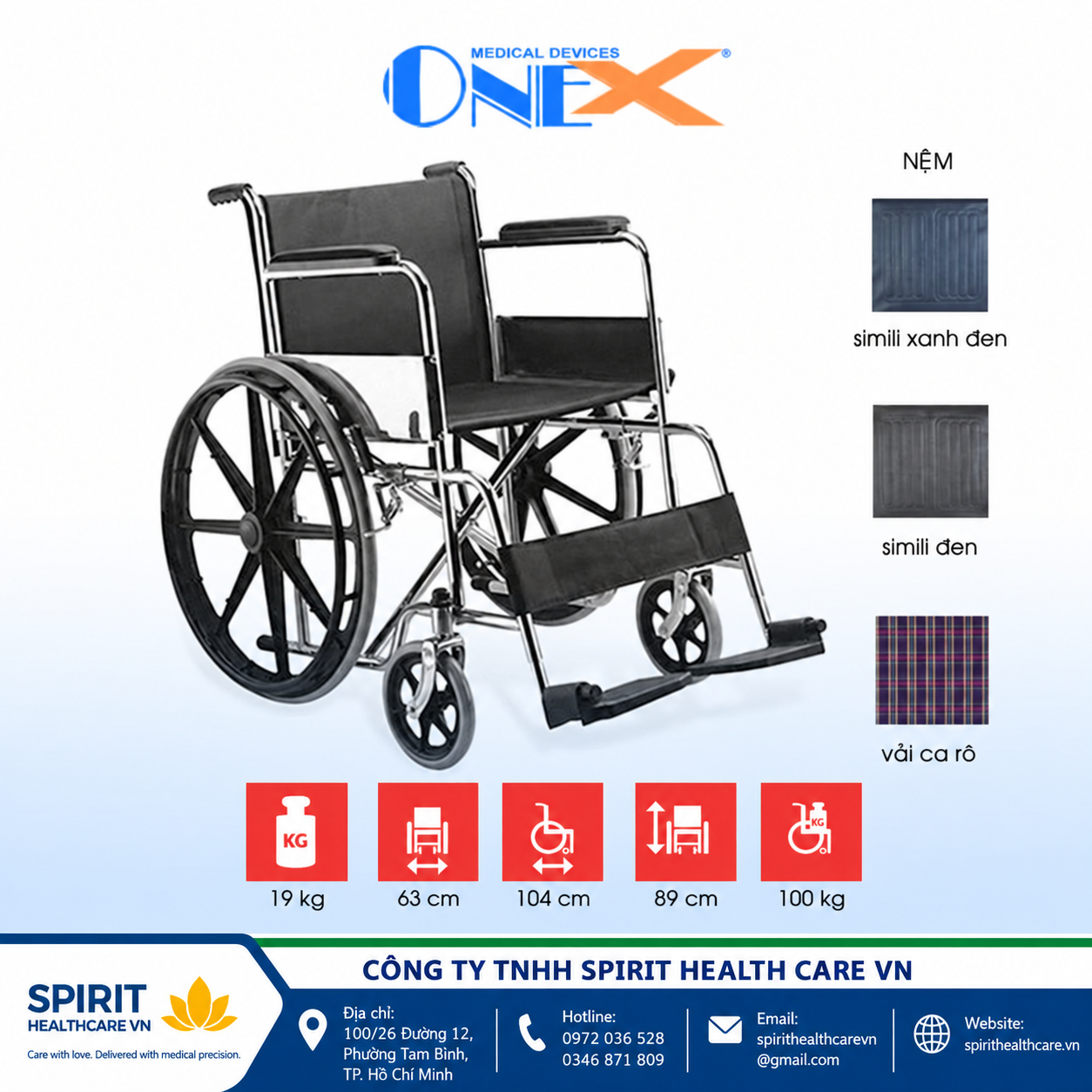 Xe Lăn Tiêu Chuẩn One-X 809B Chính