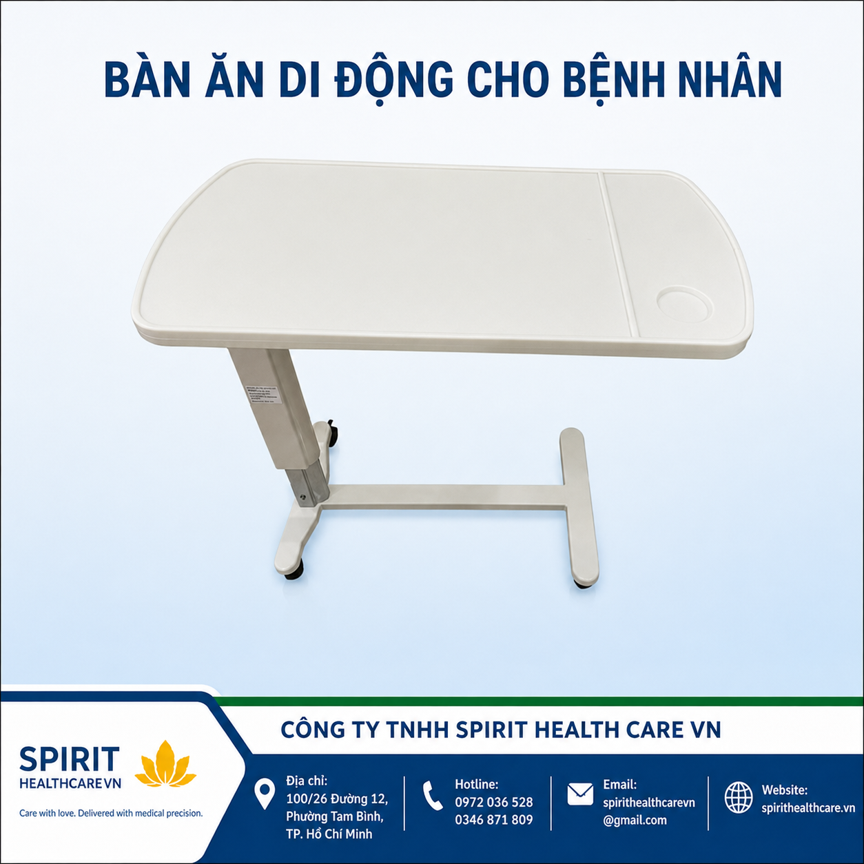 Bàn ăn di động cho bệnh nhân ALK06-AT3 – Mặt bàn ABS nâng hạ