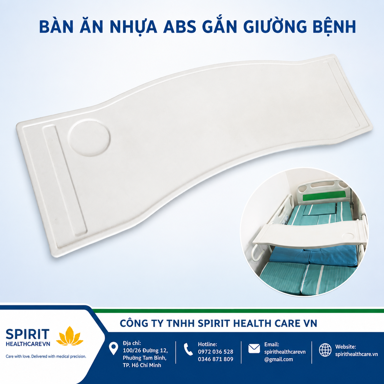 Bàn ăn nhựa ABS cho giường y tế, giường bệnh nhân