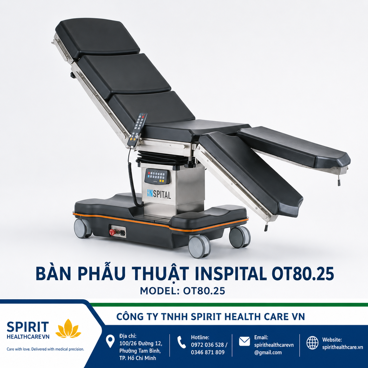 BÀN PHẪU THUẬT INSPITAL OT80.25 ĐIỆN THỦY LỰC, TẢI TRỌNG 360 KG