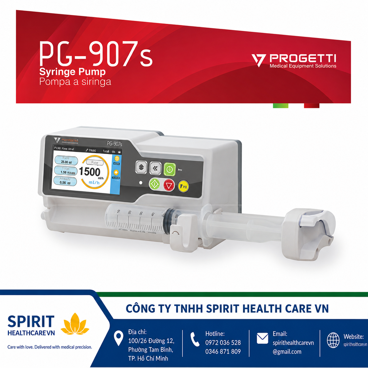 Bơm tiêm điện PG-907S Progetti màn hình cảm ứng
