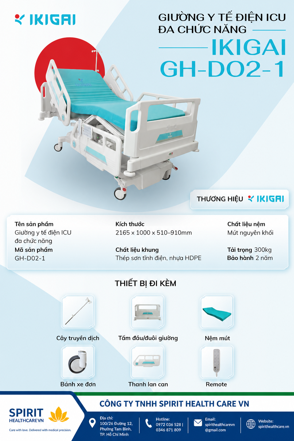 Giường y tế điện ICU đa chức năng IKIGAI GH-D02-1