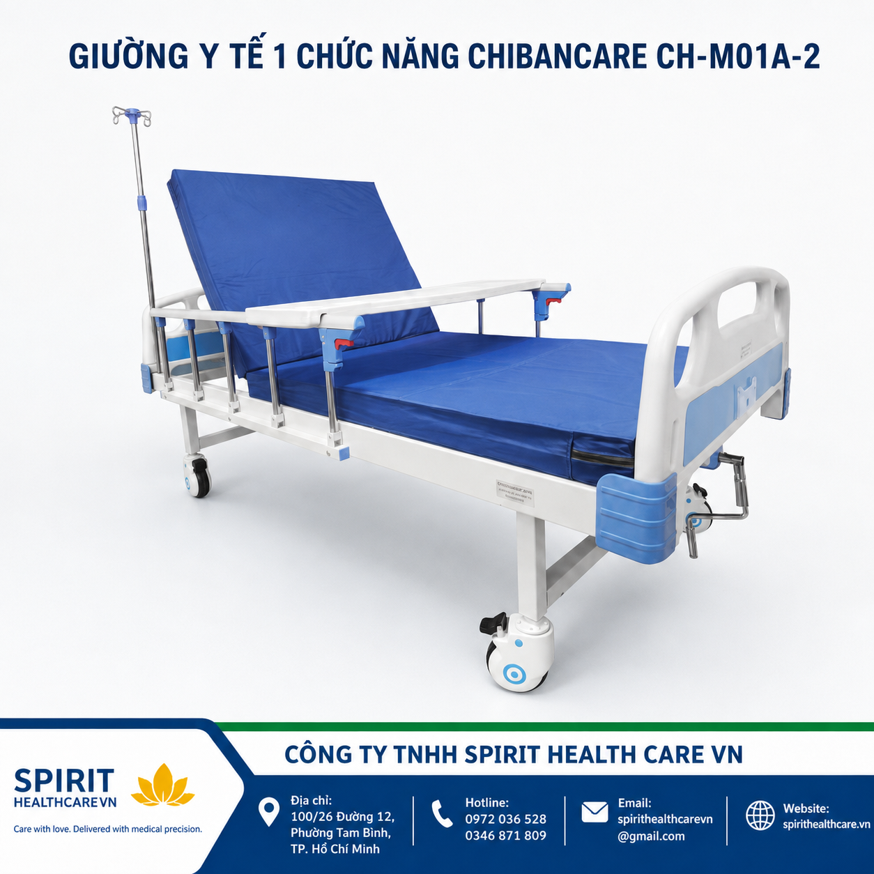 Giường Bệnh 1 Tay Quay Chibancare CH-M01A-2 – Nâng Lưng 0–80°