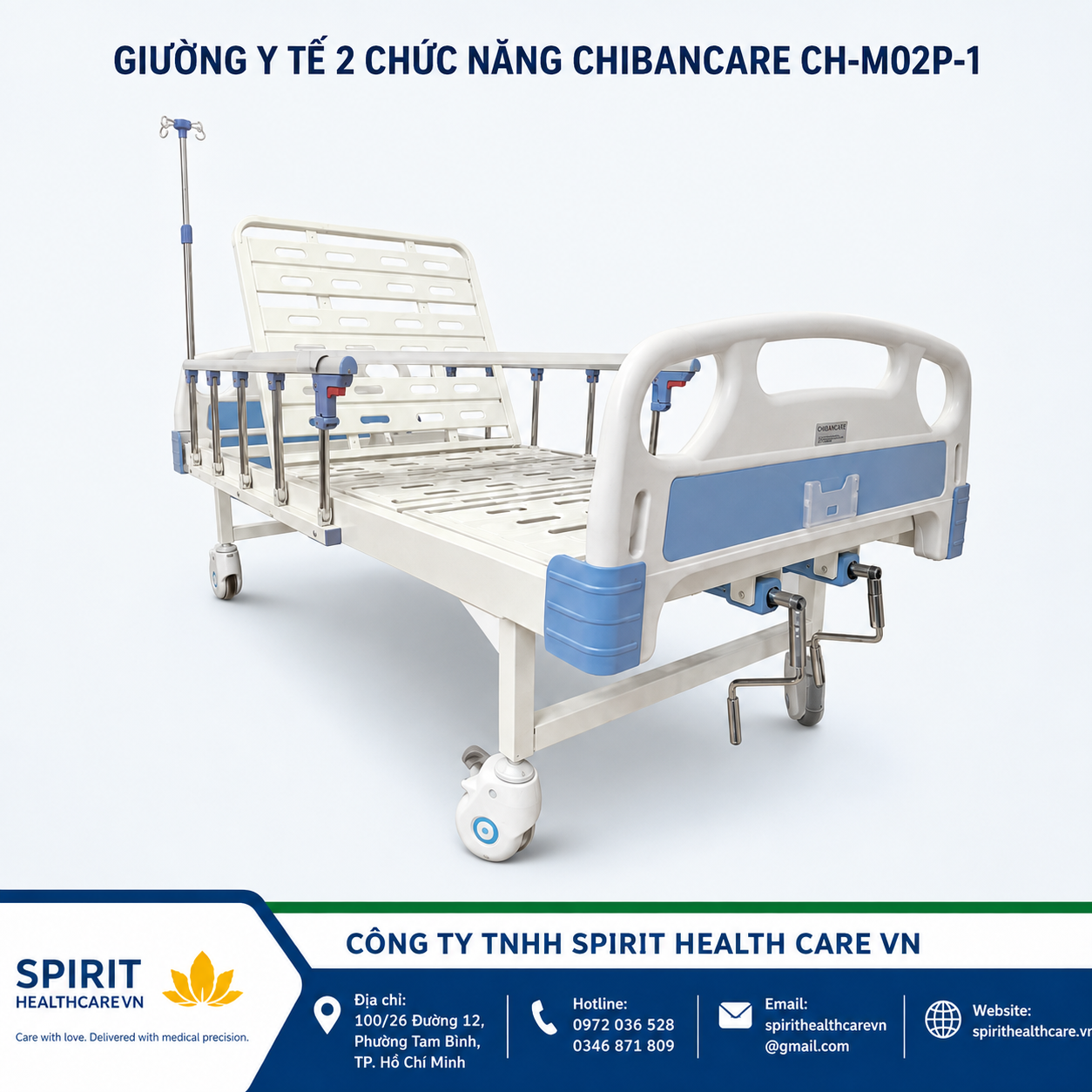 Giường Bệnh 2 Tay Quay Chibancare CH-M02P-1 Chính Hãng