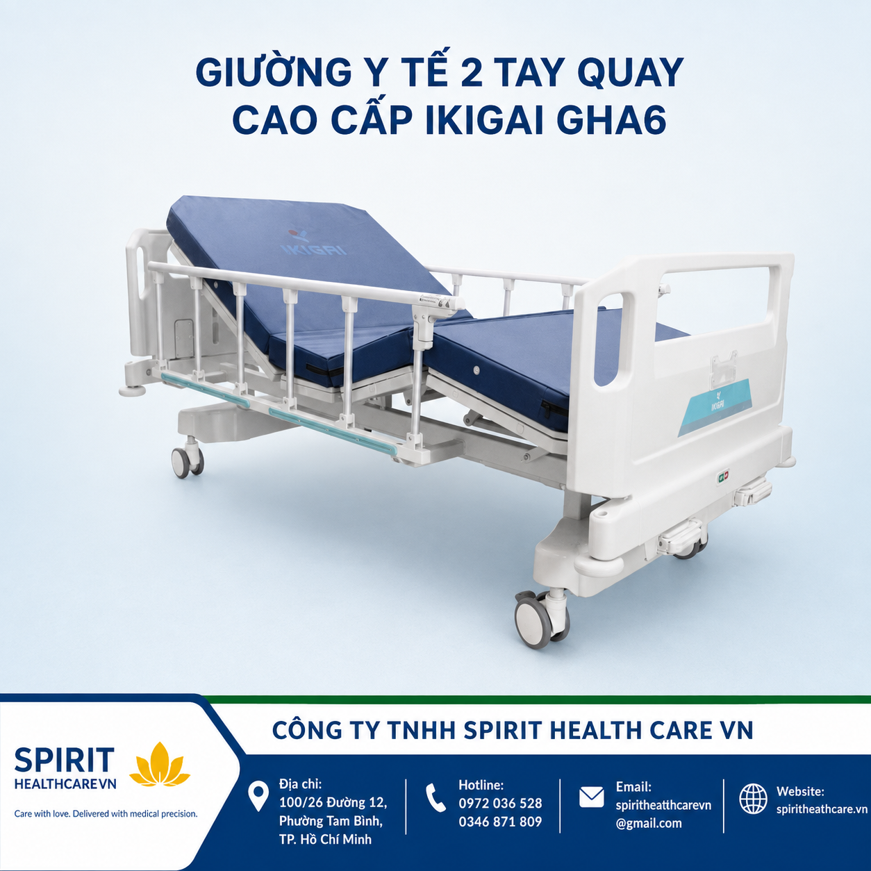 Giường Y Tế 2 Tay Quay Cao Cấp Ikigai GHA6