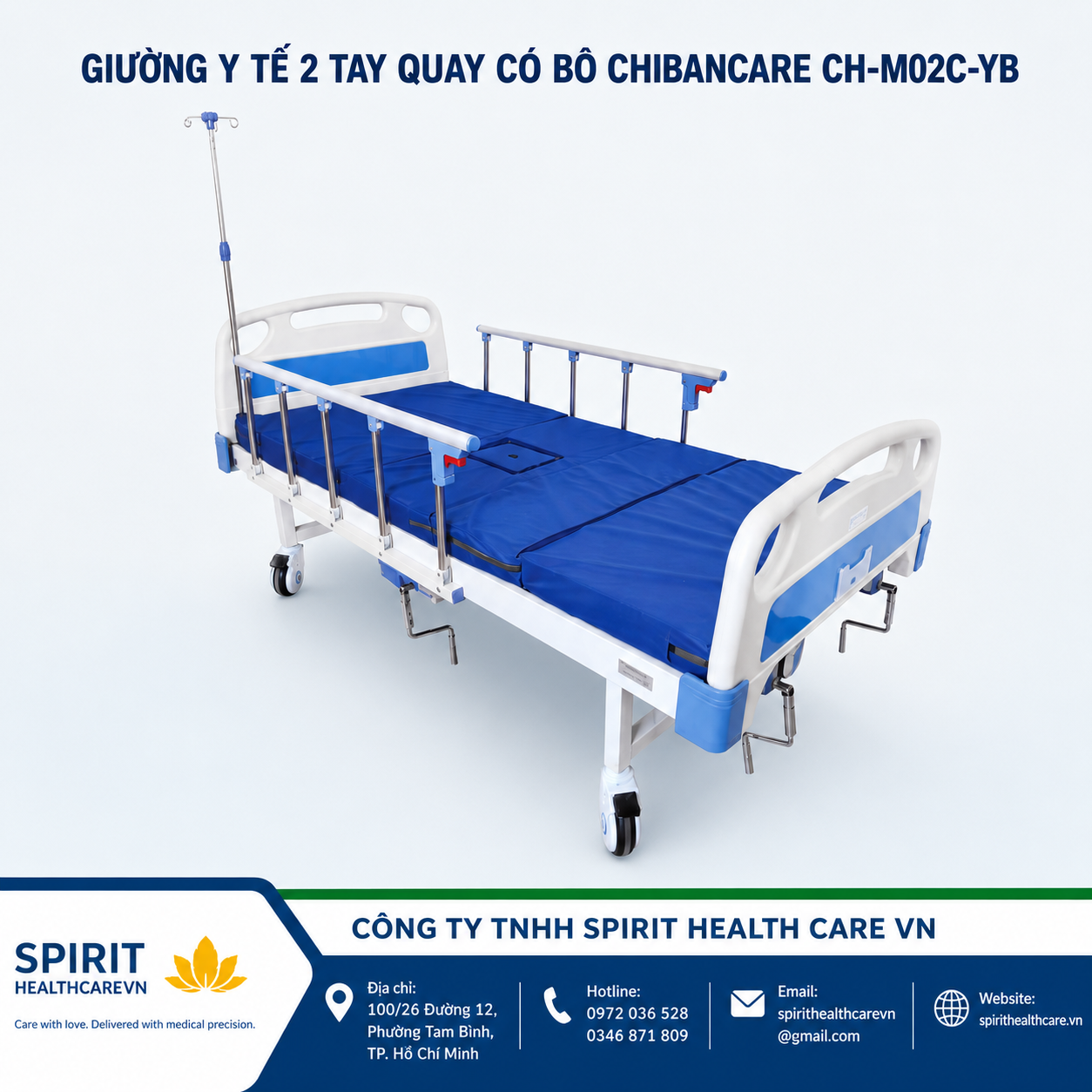 Giường Bệnh 2 Tay Quay Có Bô Vệ Sinh Chibancare CH-M02C-YB