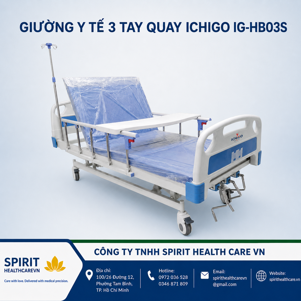 Giường y tế 3 tay quay Ichigo IG-HB03S nâng hạ chiều cao - Ảnh 3