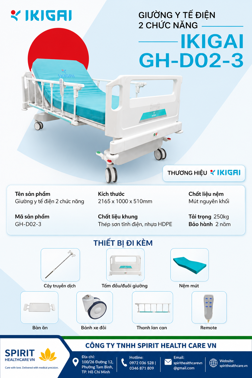 Giường y tế điện 2 chức năng IKIGAI GH-D02-3 - Ảnh 4