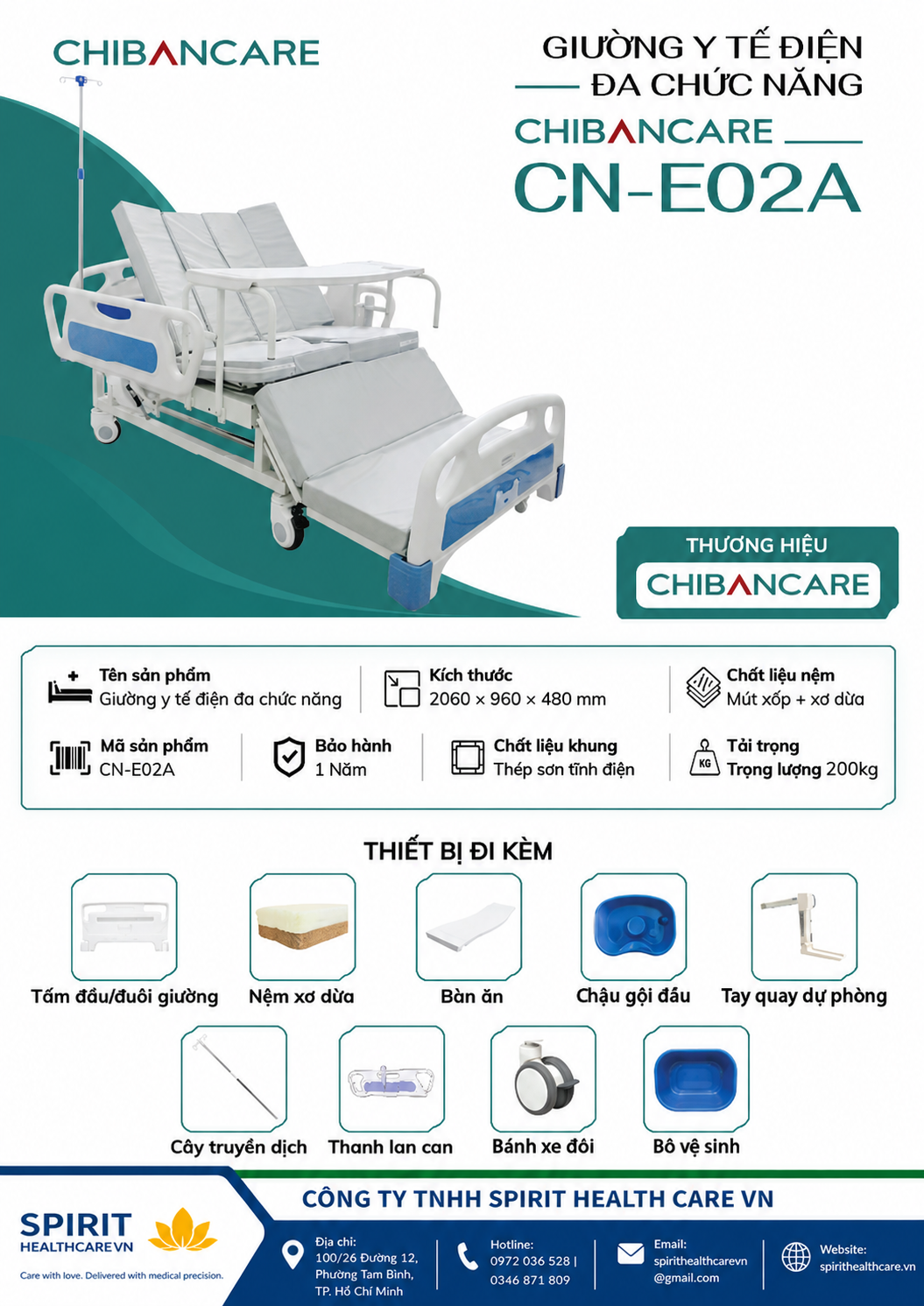 Giường y tế điện đa chức năng Chibancare CN-E02A