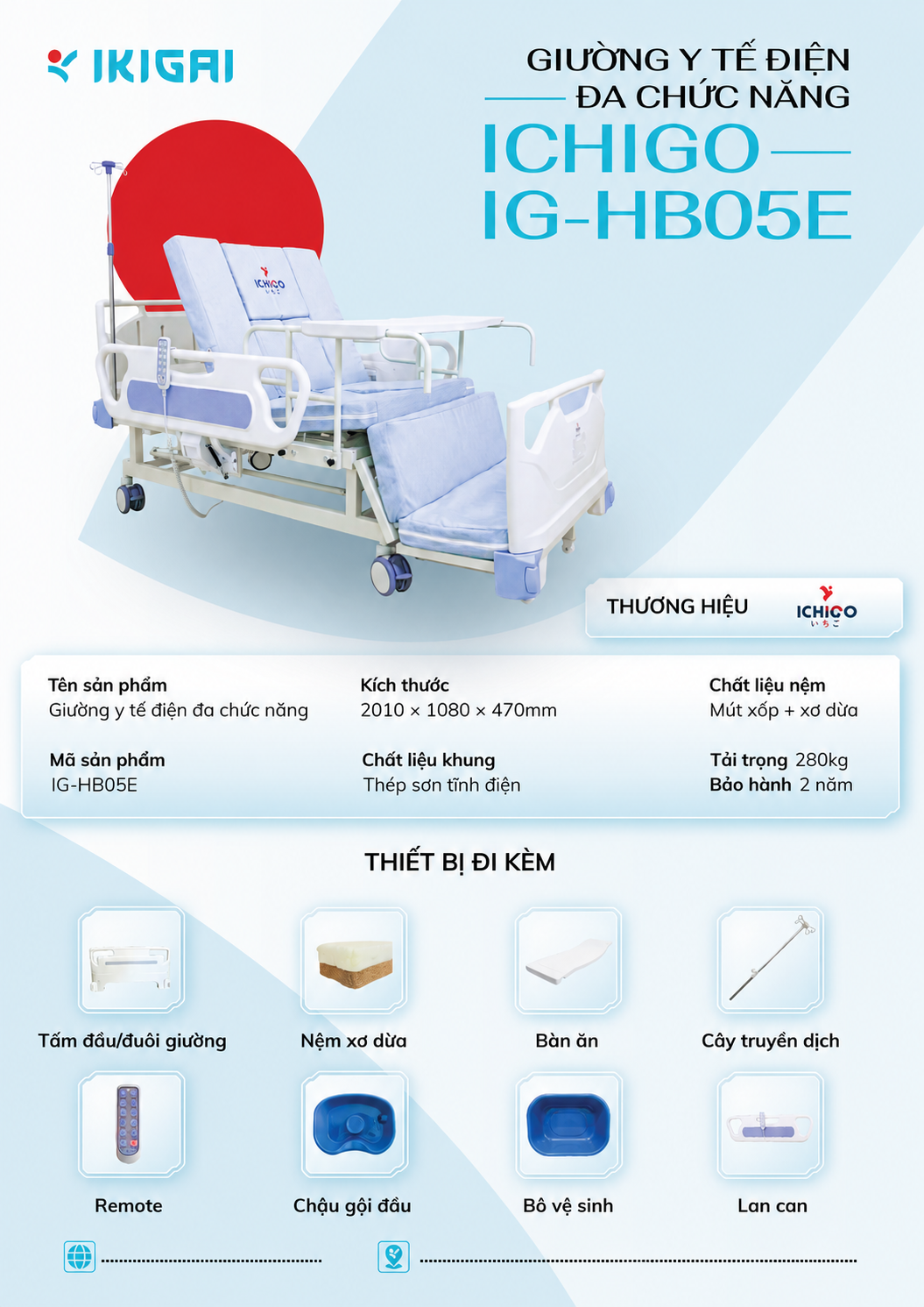 Giường Y Tế Điện Đa Chức Năng Ichigo IG-HB05E Chính Hãng