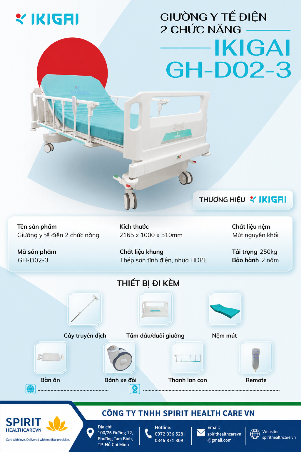 Giường y tế điện 2 chức năng IKIGAI GH-D02-3