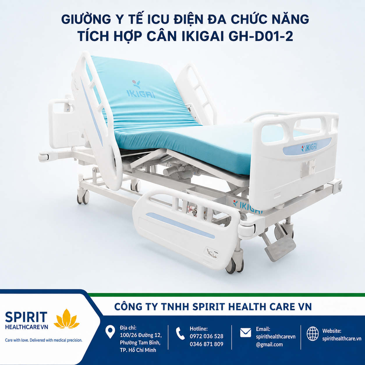GIƯỜNG Y TẾ ICU ĐIỆN ĐA CHỨC NĂNG TÍCH HỢP CÂN IKIGAI GH-D01-2