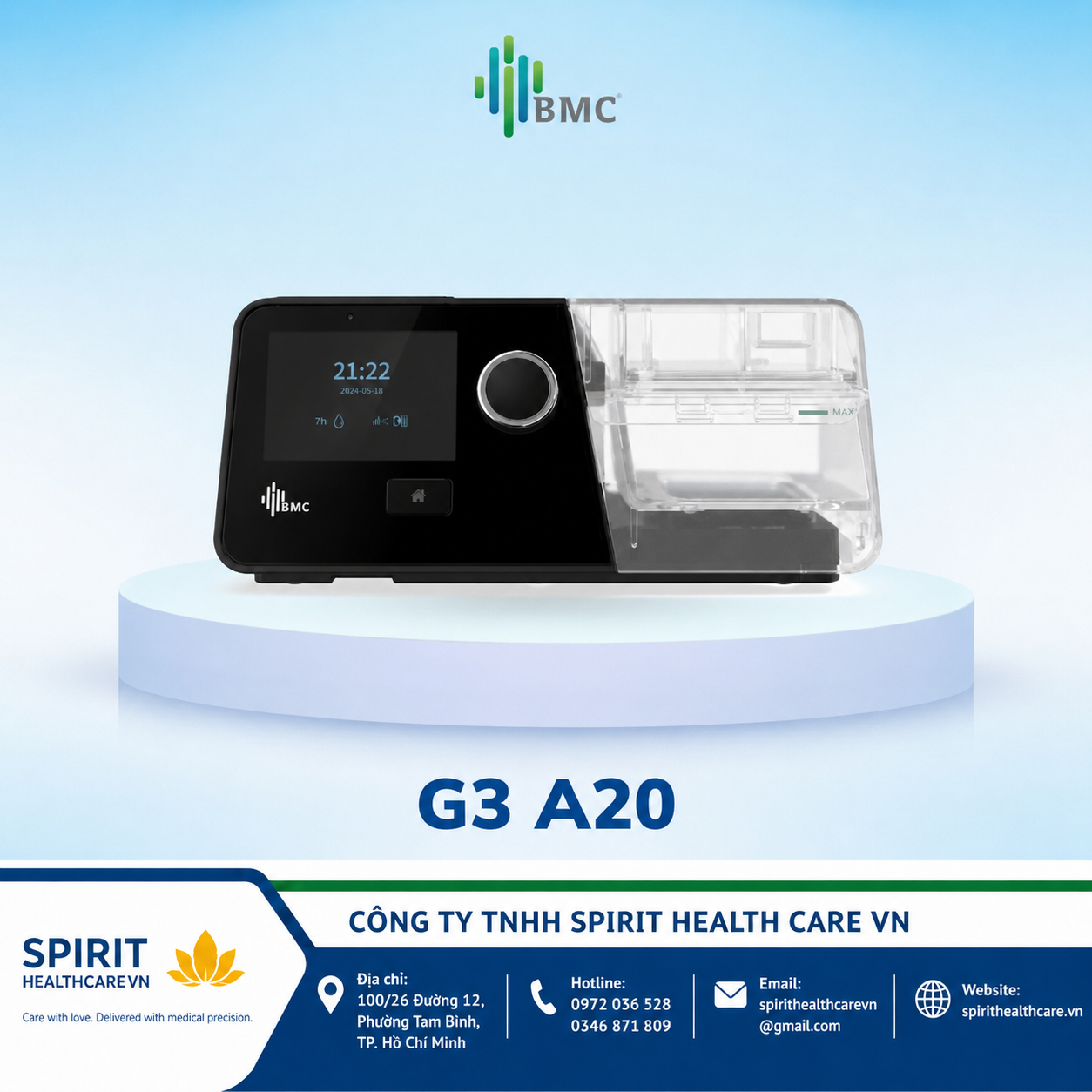 Máy Thở CPAP BMC G3 A20 Tự Động Điều Trị Ngưng Thở Khi Ngủ