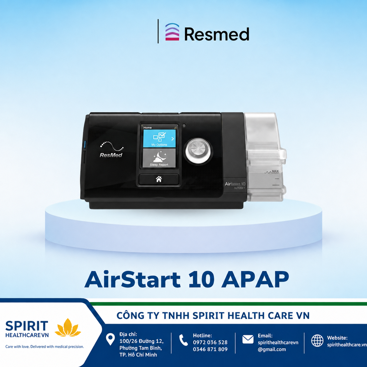 Máy Trợ Thở ResMed AirStart 10 APAP Chính Hãng – Bảo Hành 2 Năm