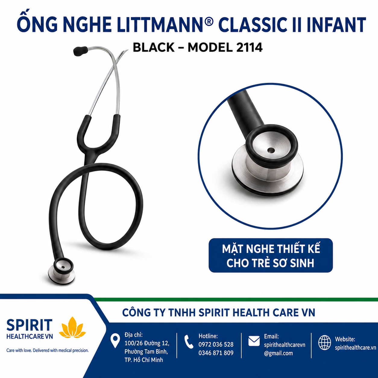 Ống nghe Littmann 2114 Classic II Infant màu đen - Ảnh 2