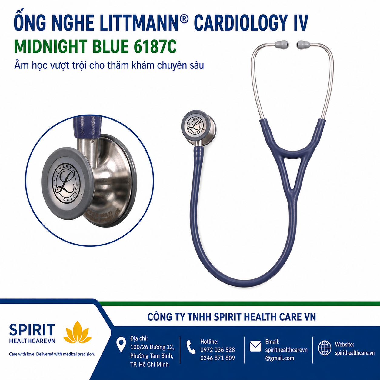 Ống nghe Littmann Cardiology IV 6187C màu Midnight Blue Satin - Ảnh 3
