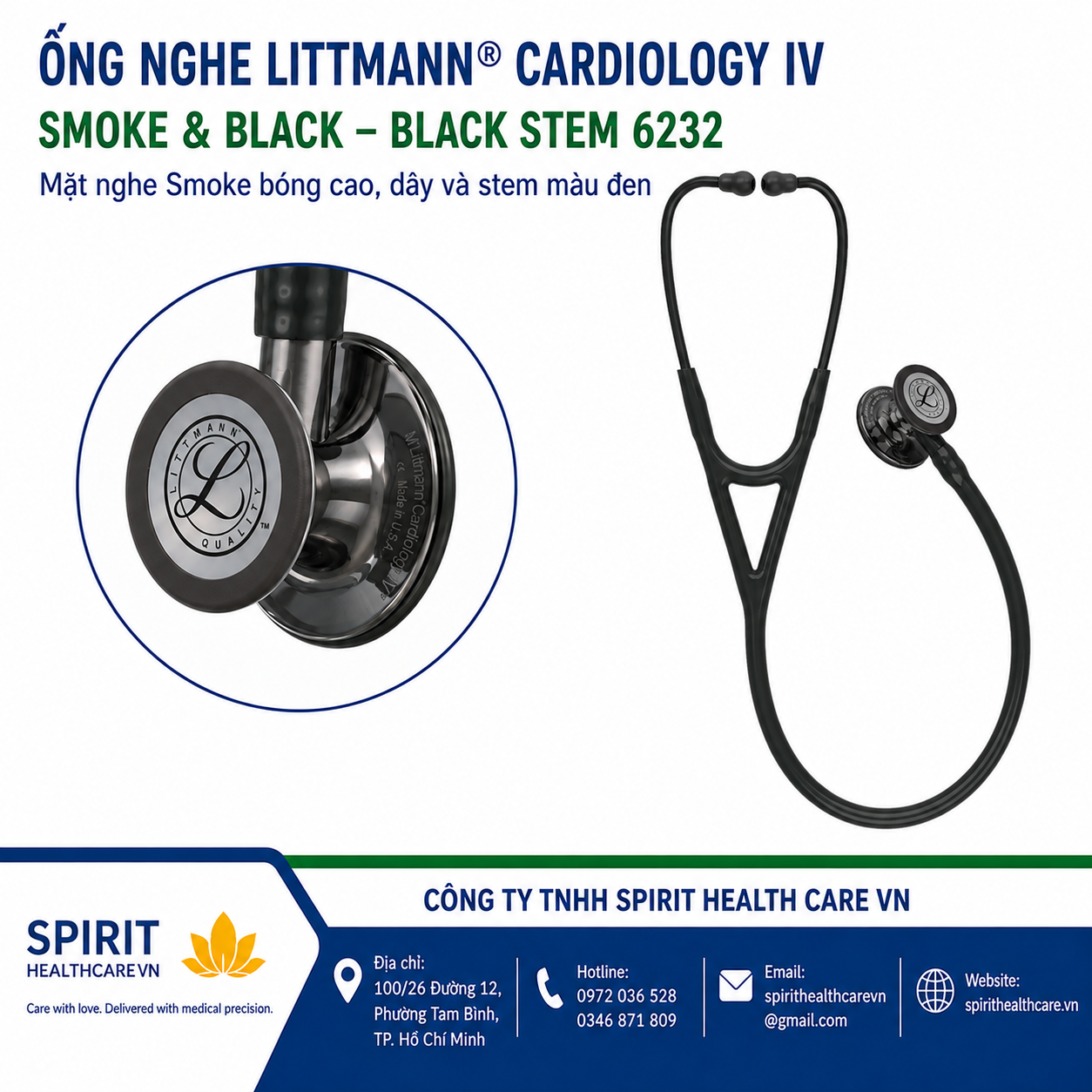 Ống nghe Littmann Cardiology IV 6232 Smoke & Black