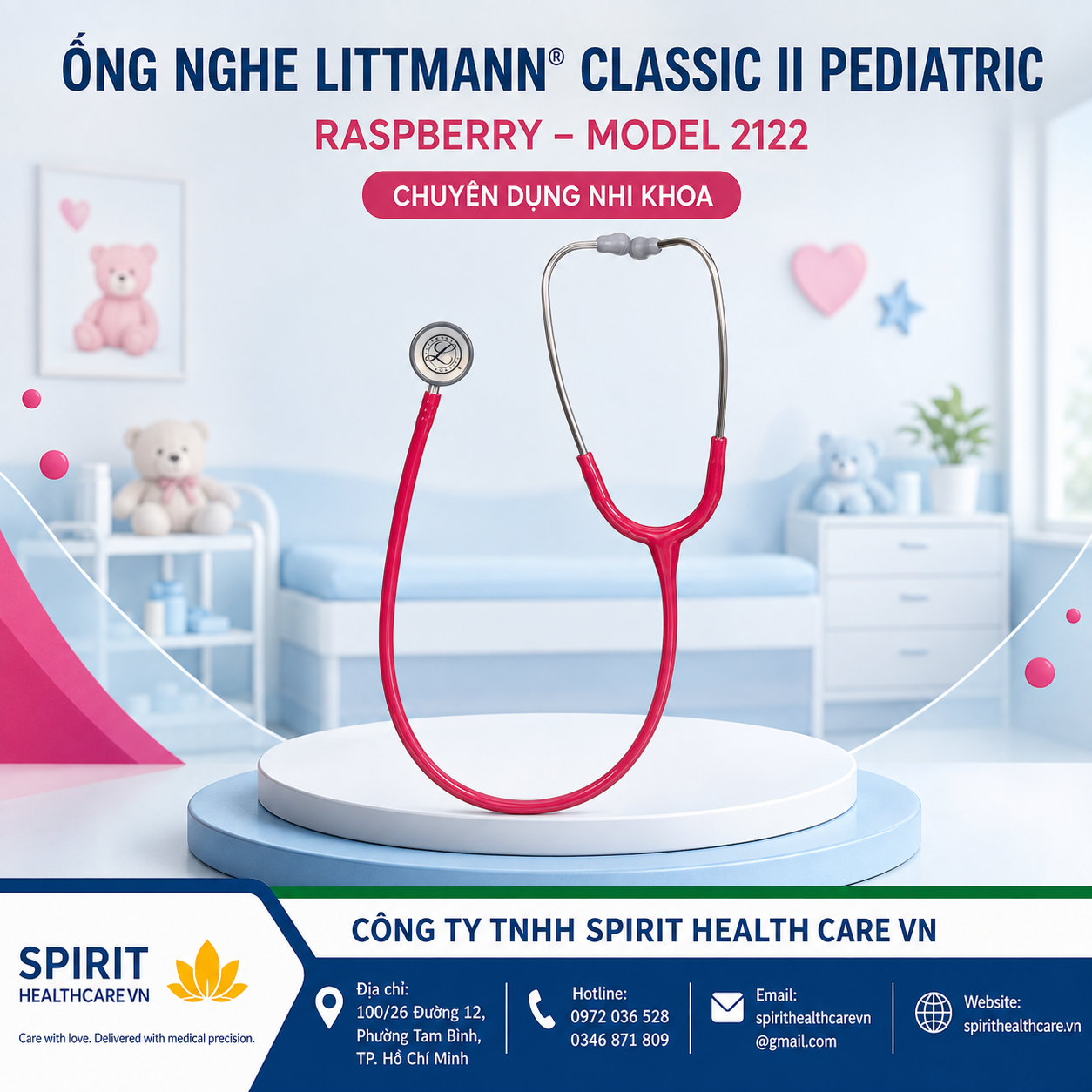 Ống nghe nhi khoa Littmann Classic II Pediatric 2122 Raspberry