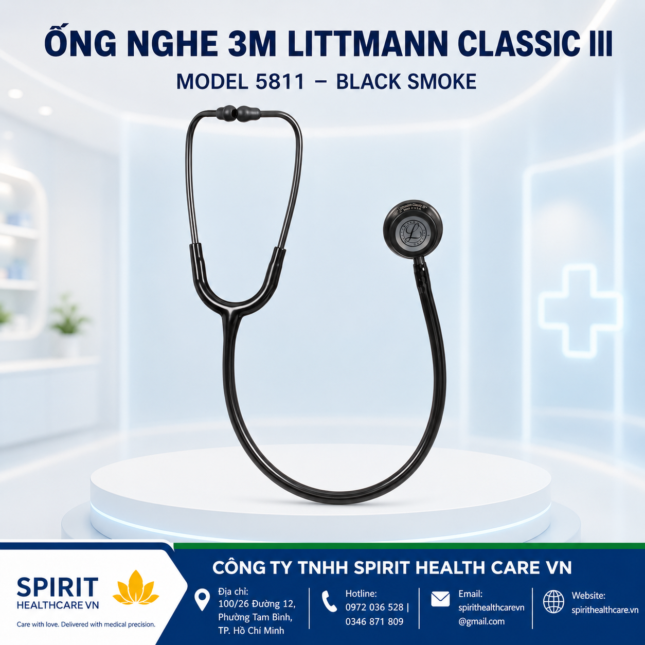 Ống nghe Littmann Classic III 5811 Black Smoke