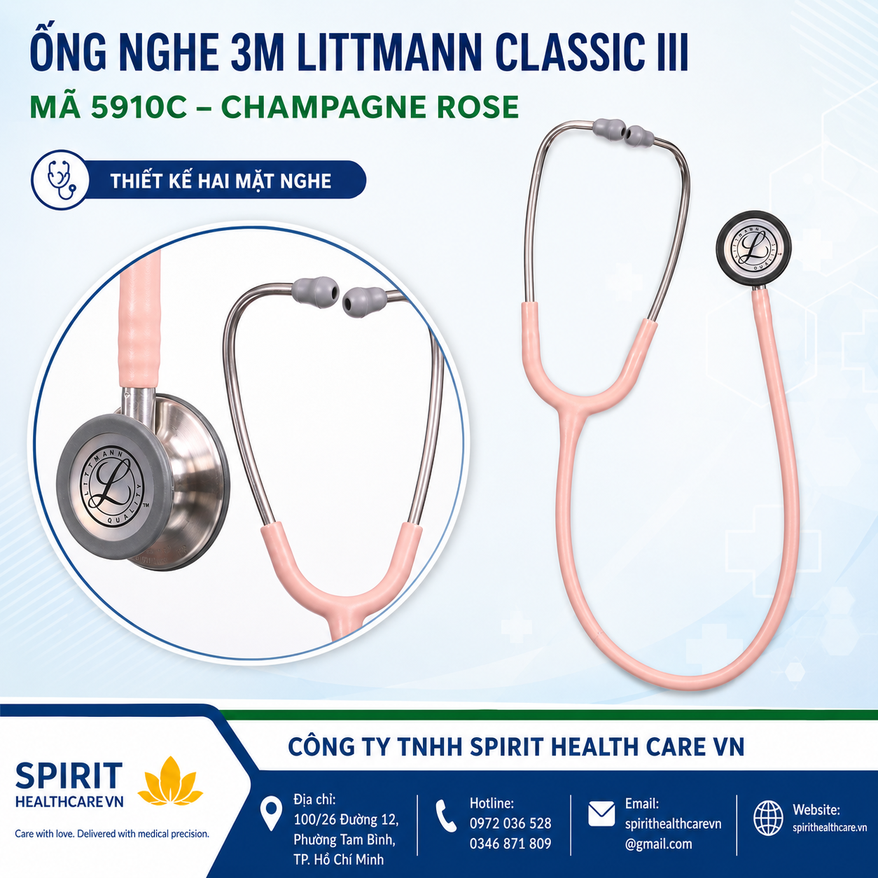 Ống nghe Littmann Classic III 5910C màu Champagne Rose