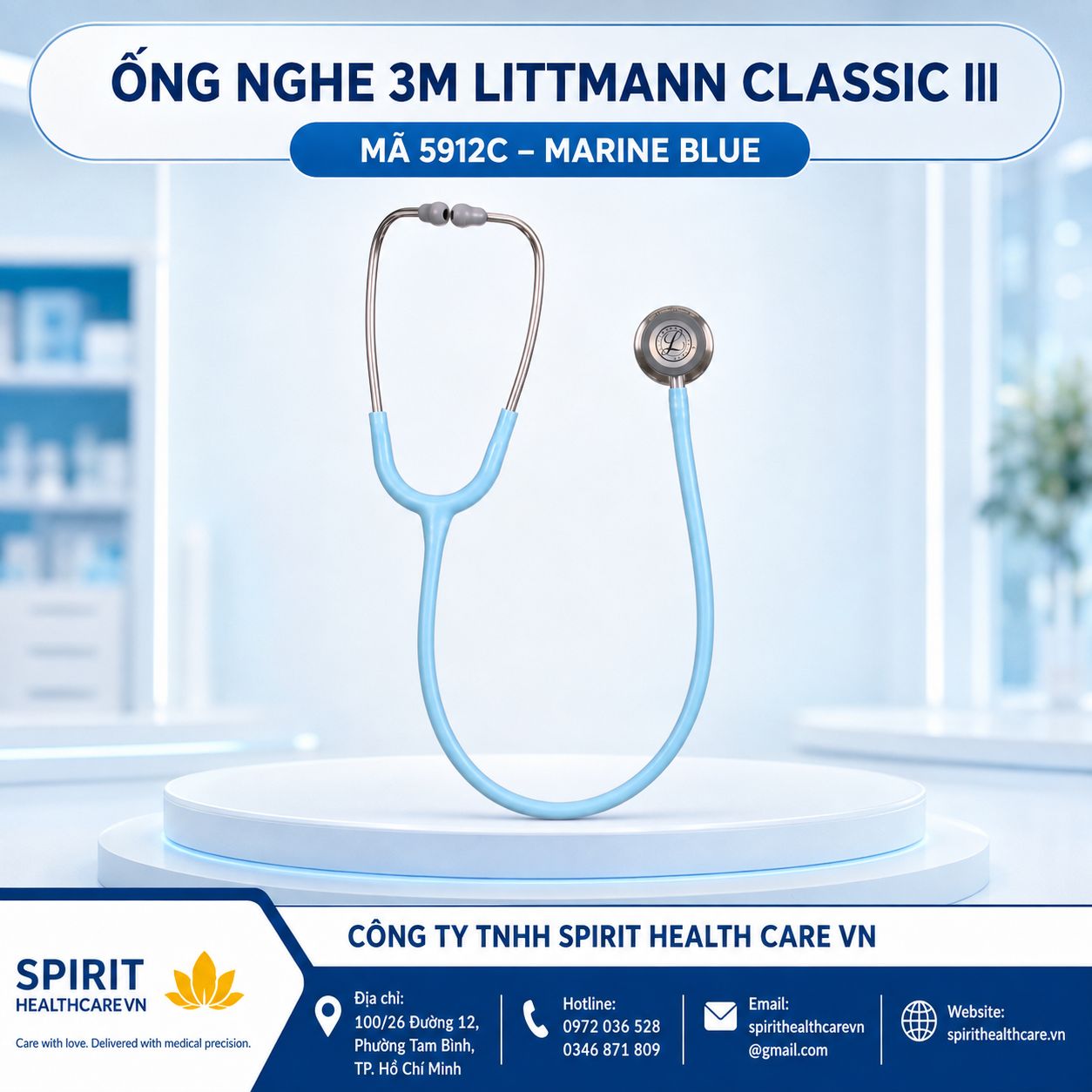 Ống nghe Littmann Classic III 5912C màu Marine Blue