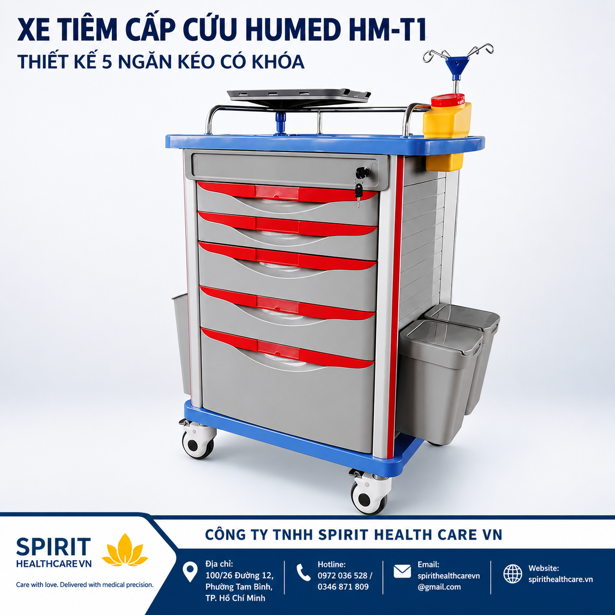Xe Tiêm Cấp Cứu HUMED HM-T1 Chính Hãng - Ảnh 2