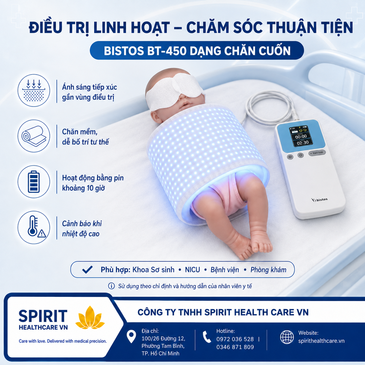 Đèn Điều Trị Vàng Da Sơ Sinh Bistos BT-450 Dạng Chăn Cuốn Hàn Quốc